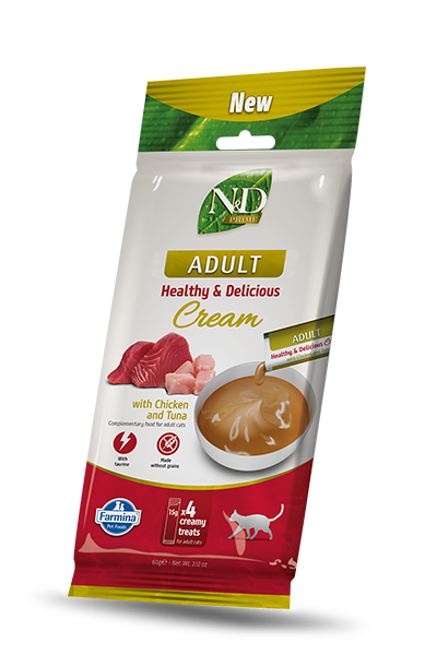 N&D Gatto Prime Snack Adult in Crema con Pollo e Tonno 4 x 15g