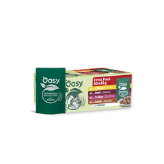 Oasy Gatto Adult Sterilized Extra Pack 40x85g Filetti in Salsa con Pollo, Manzo, Tacchino e Agnello