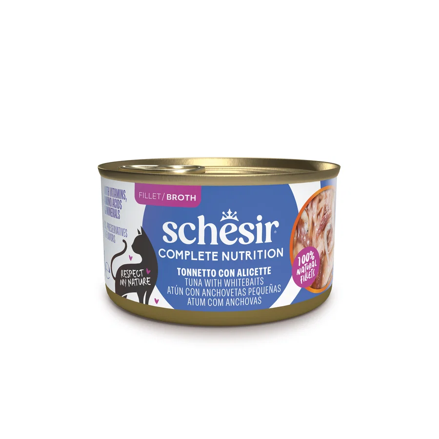 Schesir Gatto Umido Complete Nutrition 100% Filetti Naturali in Brodo Scatolette 85g