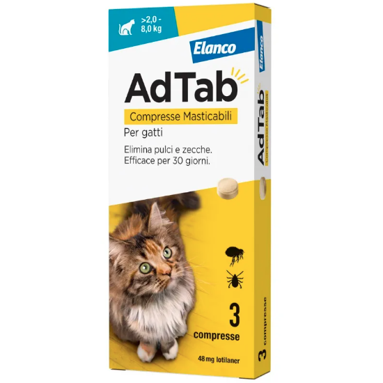 AdTab Compresse Masticabili Antiparassitarie per Gatto da 2 a 8 Kg