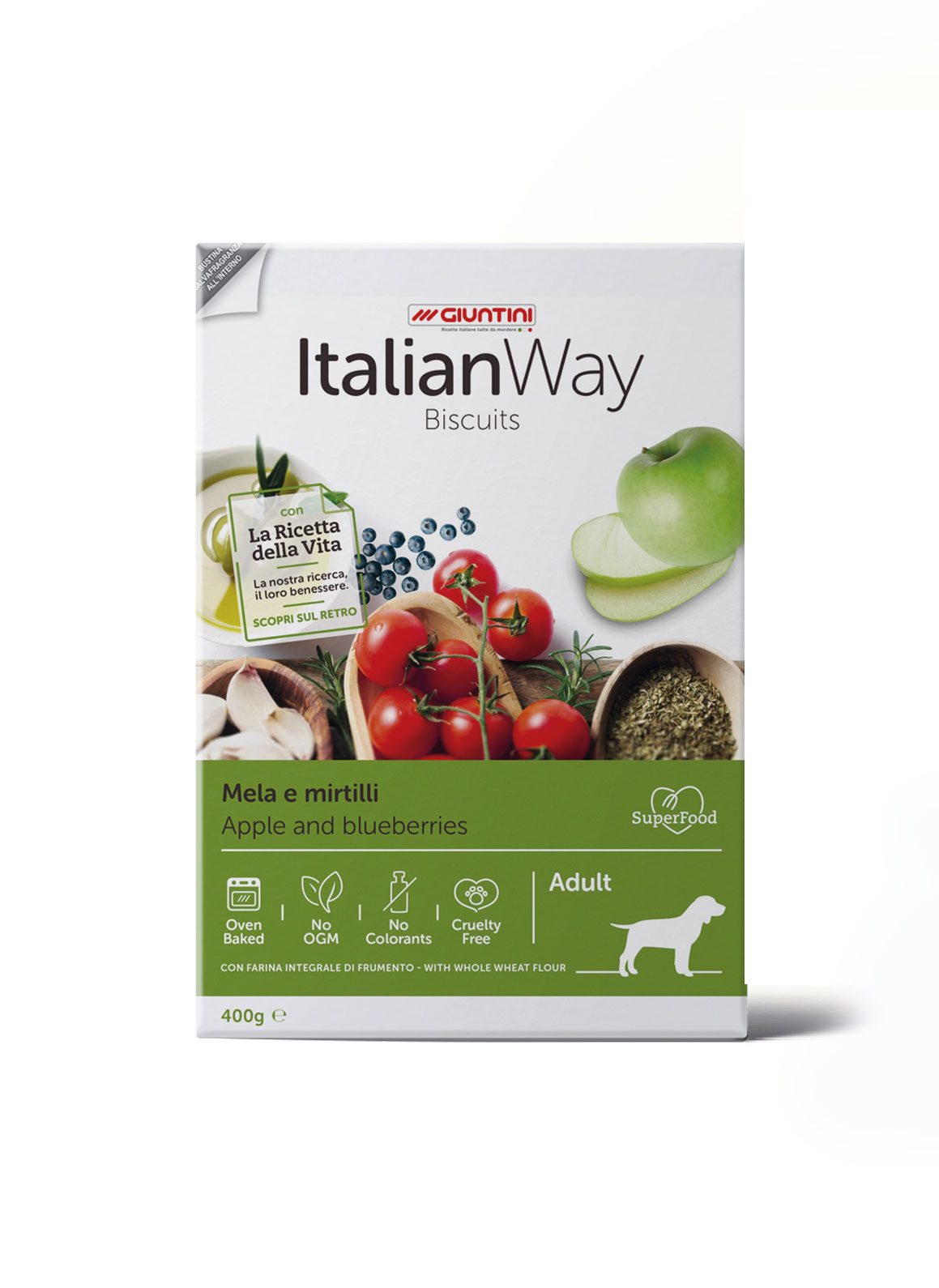 Italian Way Cane Biscotti Mela e Mirtilli 400 g