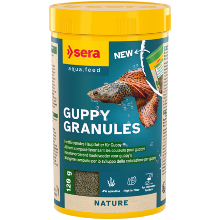 Sera Guppy Granules Mangime Completo per lo Sviluppo della Colorazione dei Guppy