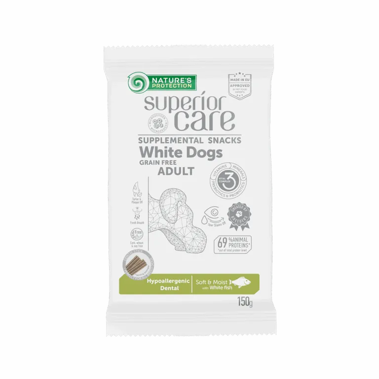Nature's Protection Superior Care Functional Snacks Per Cani Adulti con Pesce Bianco Senza Cereali per L'Igiene Orale  150g