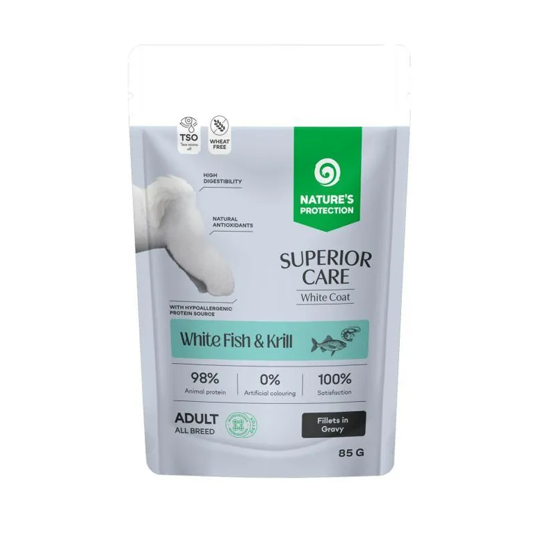Nature's Protection Superior Care Umido Cane White Coat Pesce Bianco e Crill 85g